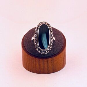 Estate Black Onyx Ring Size 10.75 | 925 Sterling Silver Oval Vintage Style